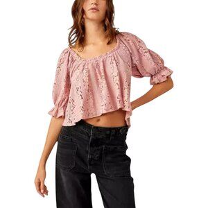 Free People Stacey Lace Top Small Pink Cropped Boho